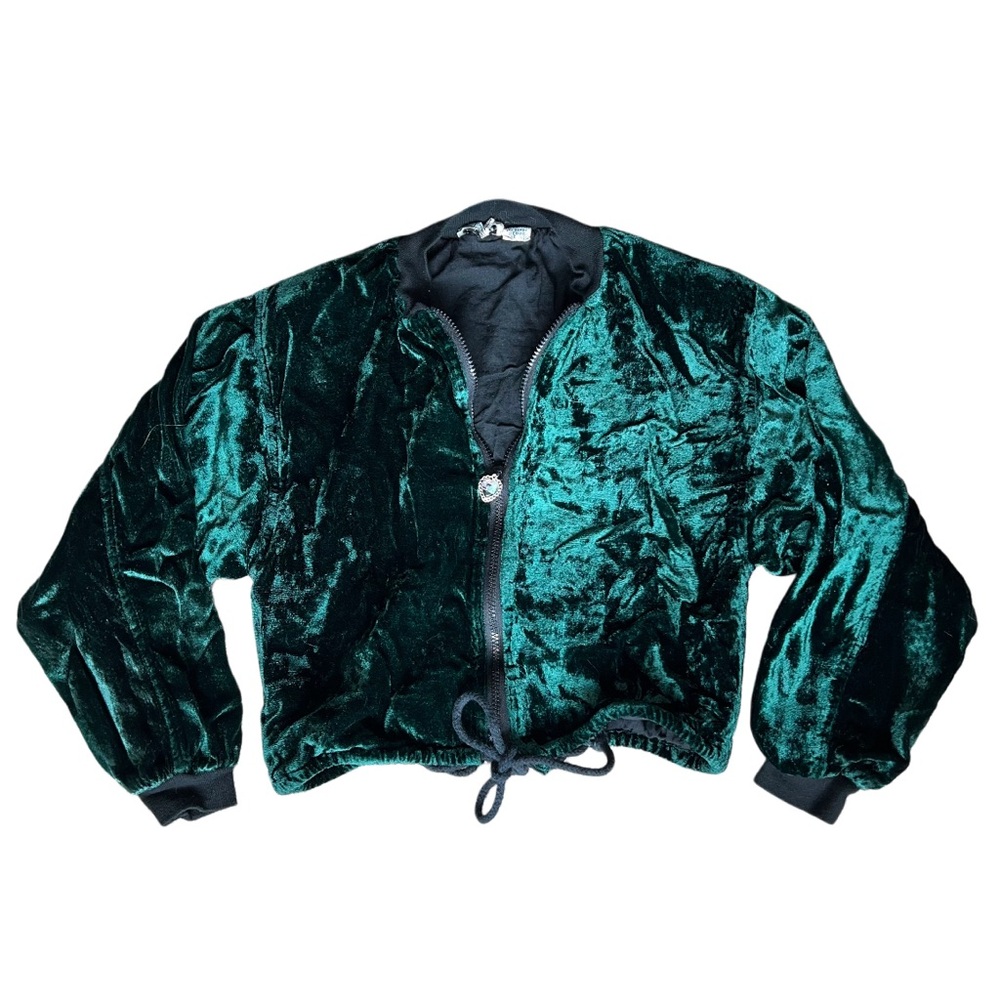 Vintage Emerald Cropped Bomber Jacket